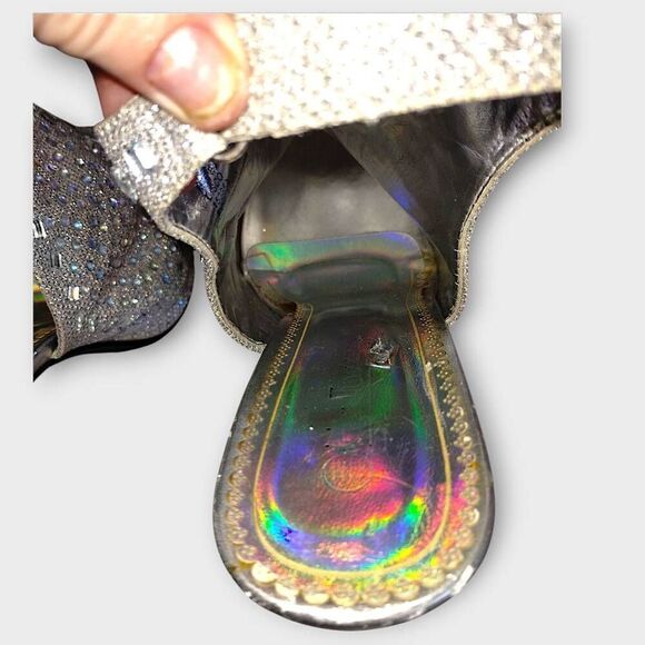 Hot Tomato Silver Metallic Glitter Embellished Platform Heels Sz 11 Y2K Princess - Picture 8 of 9